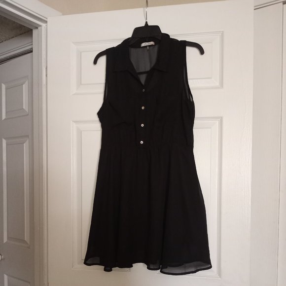 Freebird Black Sheer Button Front Sleeveless Dress - Picture 1 of 6